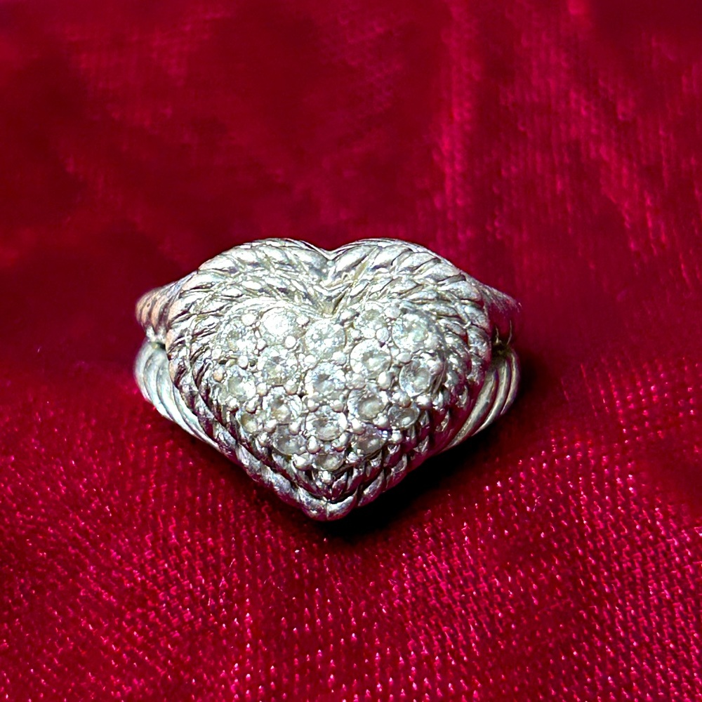 Judith Ripka: Pava heart shaped Sterling Silver rope ring.